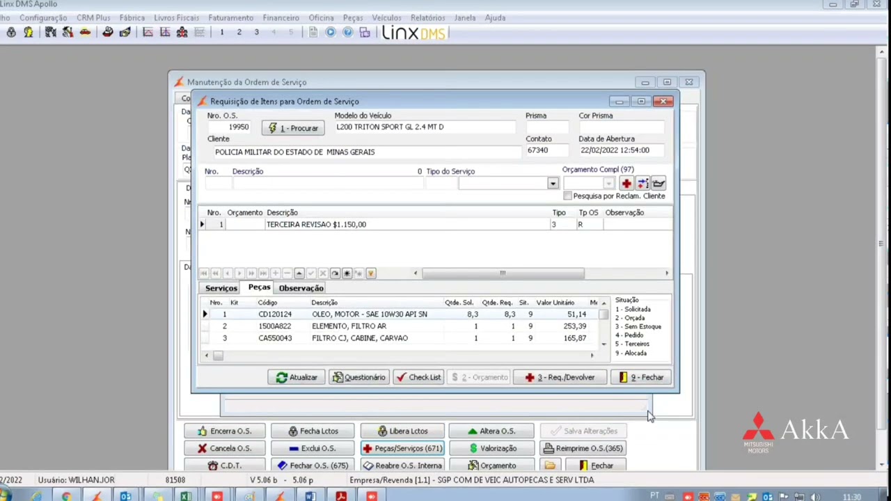 Requisição de Peças Apollo Akka