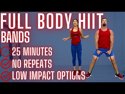 25 Minute Full Body Resistance Band HIIT Workout - No Repeats