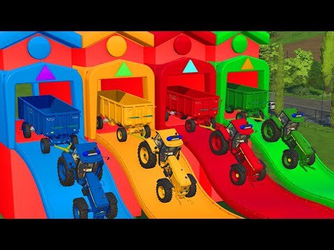 TRANSPORT John Deere & HARVESTING WHEAT WITH FLADBED LOADER TRUCK & COLORED TRAILER! FS22