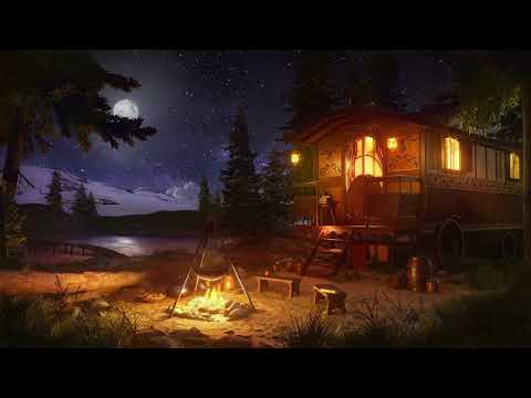 Rustic Caravan Ambience Part II - Campfire by the Lake with Nature Sounds at Night for Relaxation