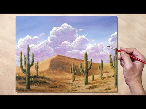 How to Paint Desert Cactus Landscape / Acrylic Painting