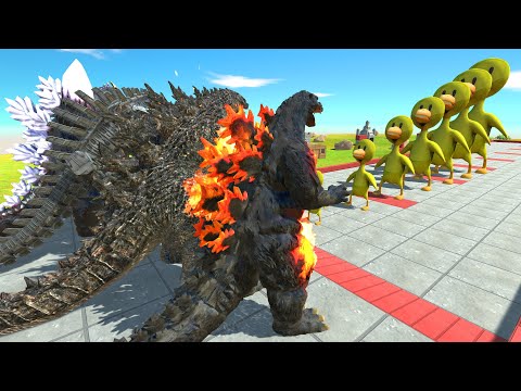 X4 Godzilla VS Different Size Rainbow Friend Yellow - Animal Revolt Battle Simulator