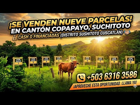 Se venden 9 parcelas  financiadas en canton Copapayo, distrito de Suchitoto, dep. De Cuscatlan