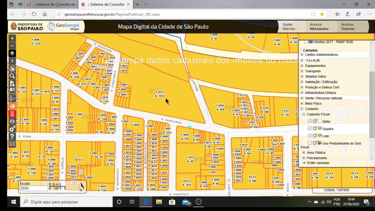 Geosampa SQL, dados dos imóveis.