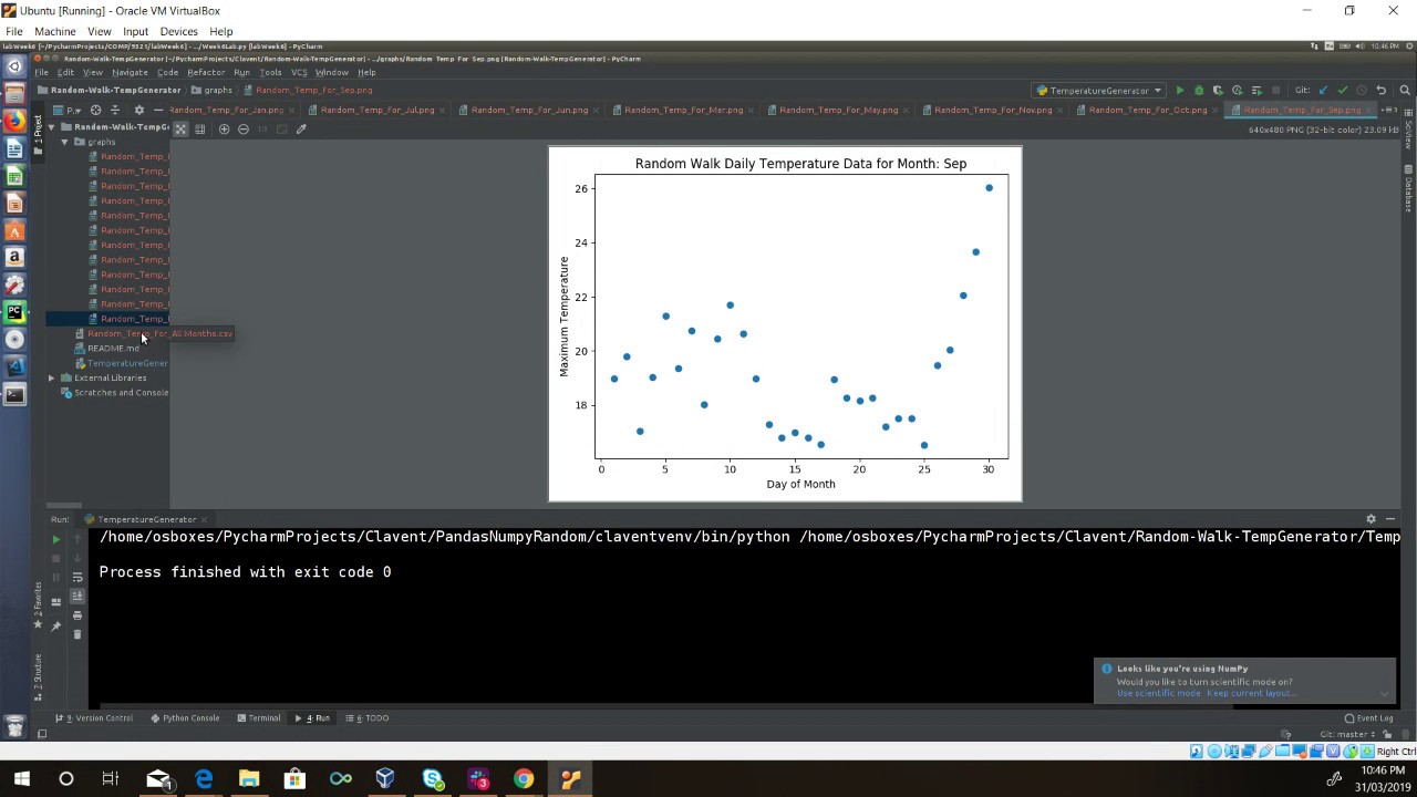 Creating Fake Daily Temperature Data for 1 Year using Python and Random Walk Methods