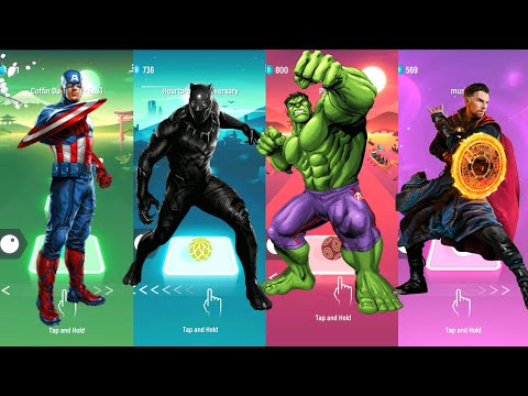 Captain America 🆚 Black Panther 🆚 Hulk 🆚 Doctor Strange | Marvel Heroes | Tiles Hop Fun Ball