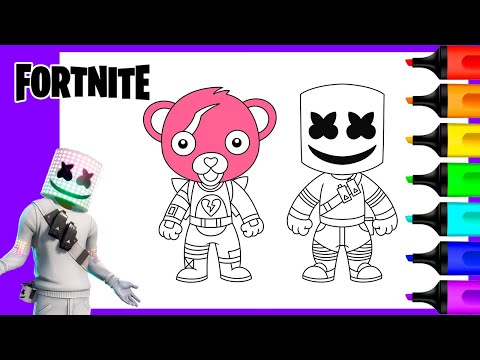 Coloring Marshmello and Bear | Fortnite Coloring Pages