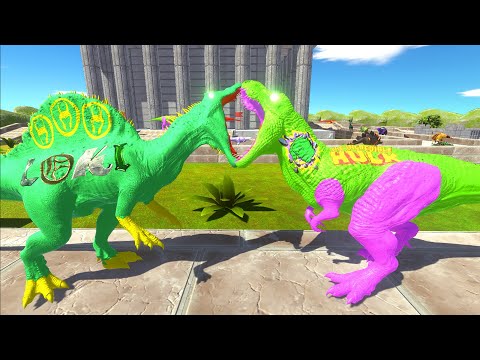 LOKI SPINOSAURUS vs HULK T-REX ANCIENT DEATH RUN - Animal Revolt Battle Simulator