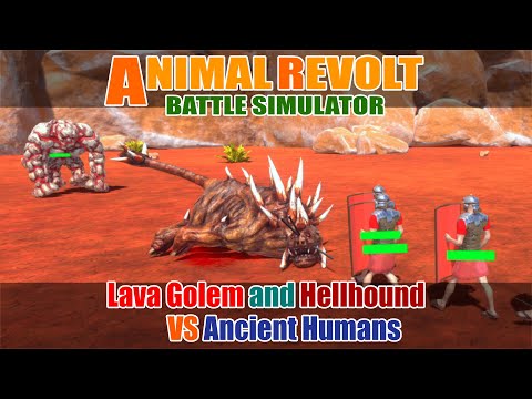 Lava Golem and Hellhound vs Ancient Humans - Animal Revolt Battle Simulator
