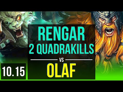 RENGAR vs OLAF (JUNGLE) | 2 Quadrakills, 2 Triple Kills, Legendary, KDA 28/4/9 | EUW Master | v10.15