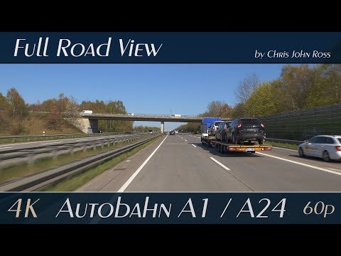 Autobahn (A1/A24), Germany: Kreuz Hamburg-Ost - Reinbek - RP Hahnenkoppel - 4K (UHD/2160p/60p)