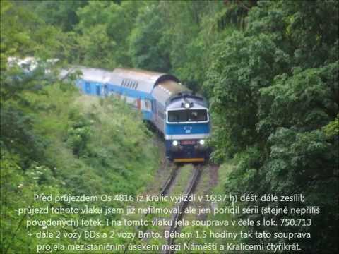 Lok. 750.713 + 2 x (BDs + Bmto) 4x během 1,5 h mezi Náměští a Kralicemi + chyba ve VJŘ, 26. 5. 2014