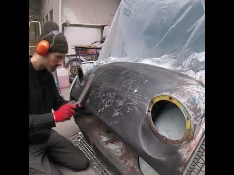 Triumph TR3: front face planishing.