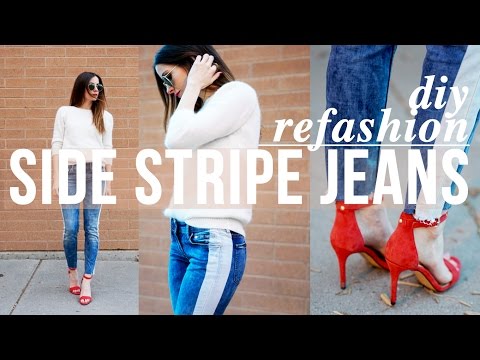 10 minute DIY side stripe jeans refashion - take out your pants