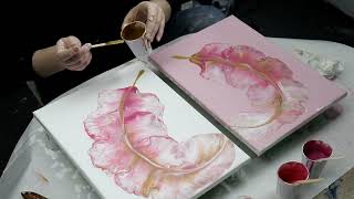 (783) My FAVORITE Pink and Gold Double Feather Dutch Pour