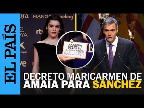 AMAIA entrega a SÁNCHEZ un cartel en el que pone ‘DECRETO MARICARMEN’ | EL PAÍS