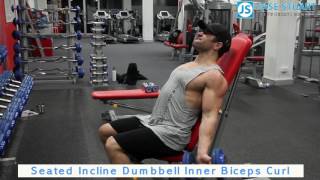 Seated Incline Dumbbell Inner Biceps Curl exercise video thumbnail