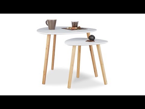 Table d'appoint ronde lot 2 bois blanc Marron - Blanc - Bambou - Bois manufacturé - 60 x 48 x 60 cm