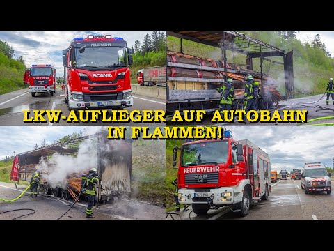 [LASTWAGEN AUF A8 IN FLAMMEN] - Starke Rauchentwicklung - | Feuerwehr im Großeinsatz + Löscharbeiten