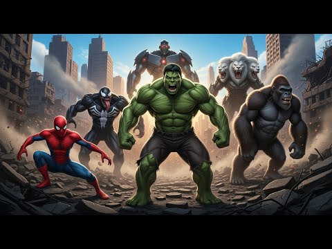 Epic Clash Spider Man, Hulk & Kong vs Venom White Lion & Mecha Titan | Veo3 Ai SuperHeroes