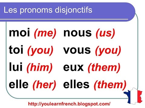 French Lesson 101 - MOI TOI LUI ELLE NOUS VOUS EUX ELLES - Disjunctive pronouns Pronoms disjonctifs