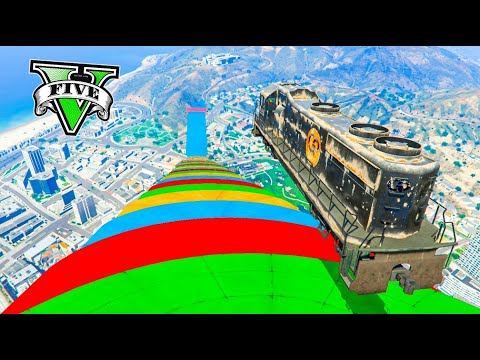 MEGA RAMP WITH IMPOSSIBLE TRAIN 777.77% !!! GTA V ONLINE