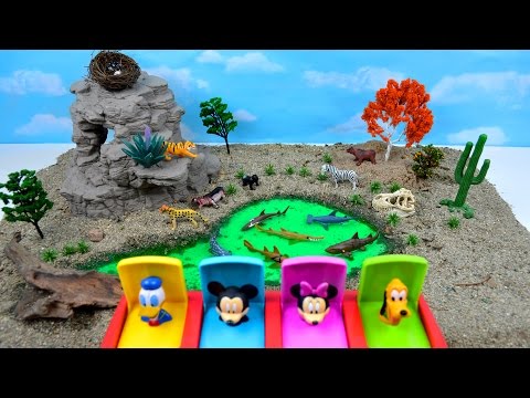 Learn Sea & Wild Zoo Animals with Mickey Pop-Up Toy and Slime Fun