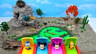 Learn Sea & Wild Zoo Animals with Mickey Pop-Up Toy and Slime Fun