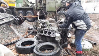 Урал 4320 часть 11 . Снятие двигателя , снятие гильз.