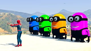 GTA 5 Epic Ragdolls RED SPIDERMAN VS RED MINION VS GREEN MINION Euphoria Physics Ep.19 #Spiderman