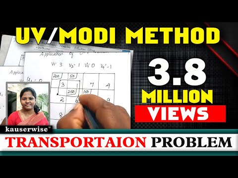 Transportation problem [ MODI method - U V method with Optimal  Solution ] kauserwise Video