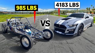 925hp Mustang Shelby Gt500 Vs Old School Meth-injected Sandrail - Power To Weight Drag Racing!