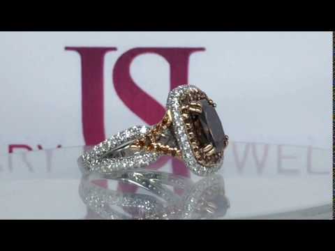 ER 559-556 4.11 5.26 TCW Fancy Brown Cushion Cut Diamond Double Halo Engagement Ring 14k