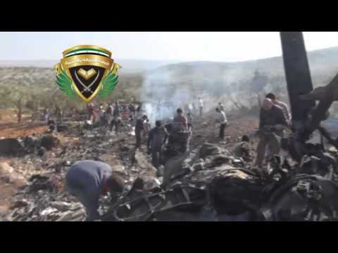 حطام طائرة ميغ 23 تم تدميرها من قبل لواء أحرار دارة عزة على جبهة دارة عزة في ريف حلب