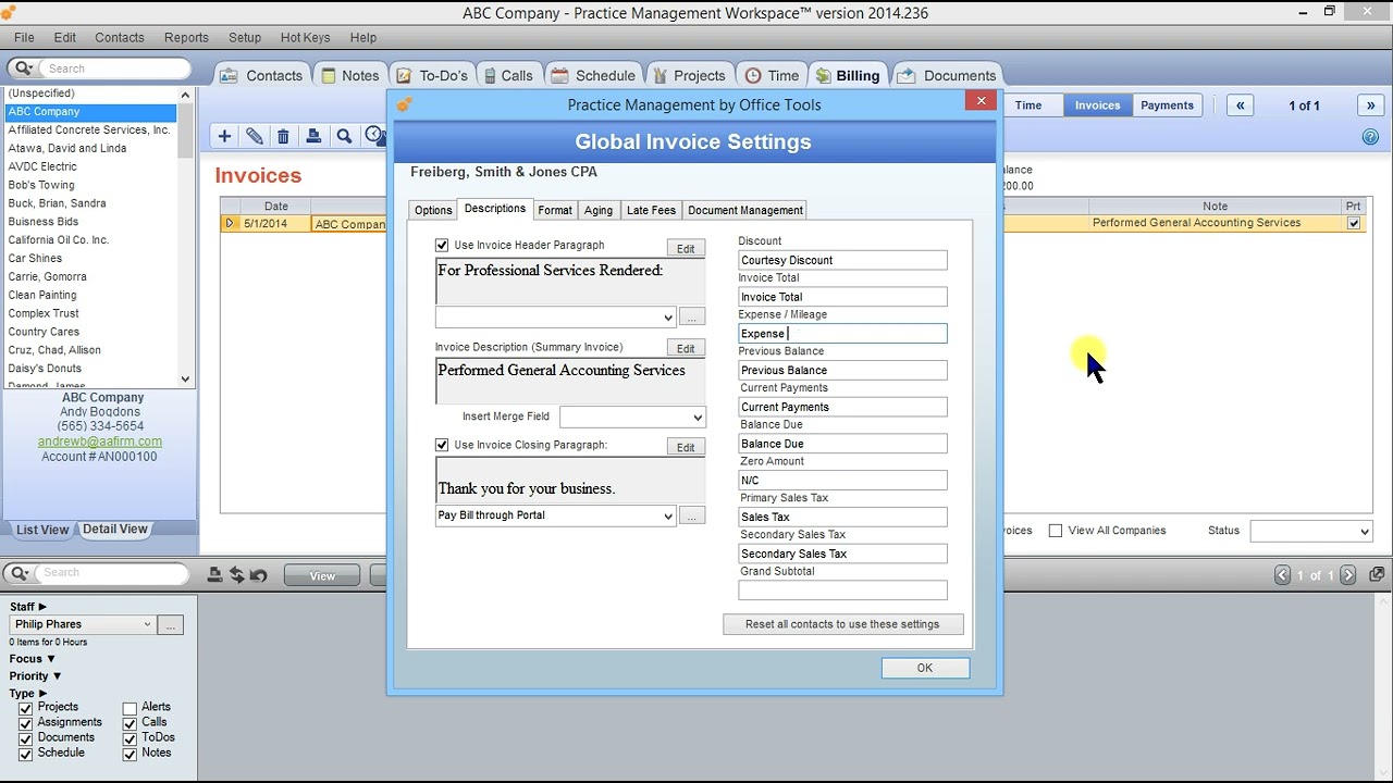 Global Invoicing Settings