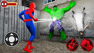 Playing as SpiderMan and Spinning Web at the Hulk and Granny