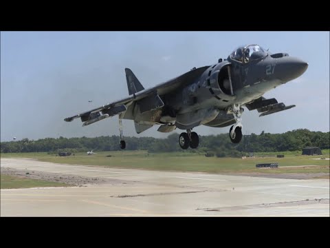 Marine AV-8B Harrier II Pilots Conduct Field Carrier Landing Practice