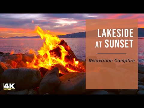 Relaxing Campfire by Lake at Sunset in 4k Ultra HD, Stress Relief, Meditation & Peaceful Deep Sleep