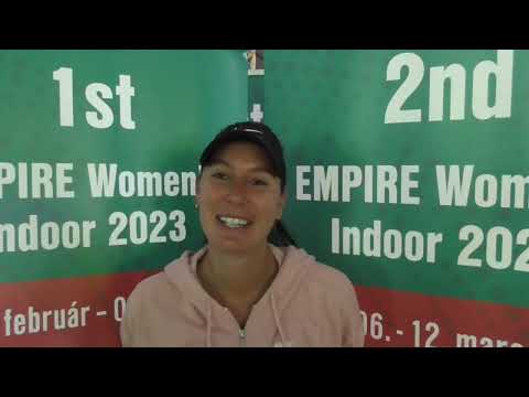 2nd W60 EMPIRE Women's Indoor 2023: Oceane Dodin interview after she won in the 1st round
