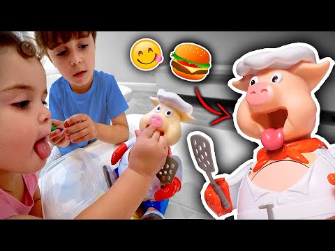 BRINQUEDO DO PORCO QUE COME HAMBÚRGUER - Jogos para Crianças | Família Brancoala