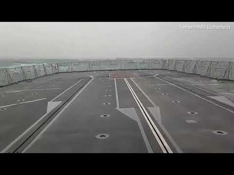 HMS Sutherland battles rocky seas near Plymouth during Storm Gareth