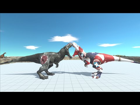 T-REX RED SKULL VS CAPTAIN AMERICA DEATH RUN | CAPTAIN AMERICA LOST - Animal Revolt Battle Simulator