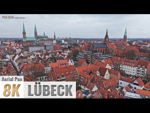 Lübeck, Germany: Altstadt - An der Obertrave - Stadtblick - Aerial Pan - Luftpanorama - 4K/8K - 0570