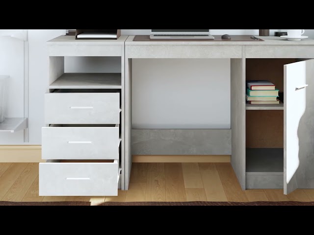 VidaXL Bureau en aggloméré 140x50x76 cm Gris béton video