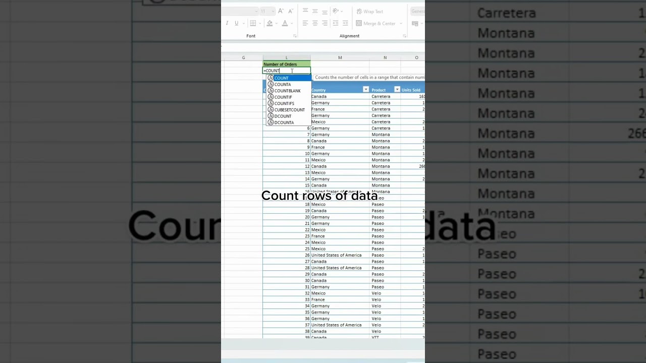 Count the number of rows on your dataset using Excel formula =COUNT #datascientist #excelhelp