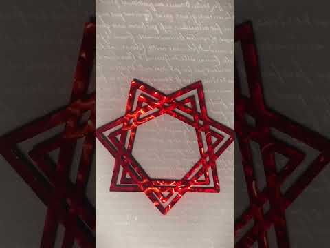 Double Heptagram decal in red, holographic circles. On #etsy, search #loviemade or #doubleheptagram