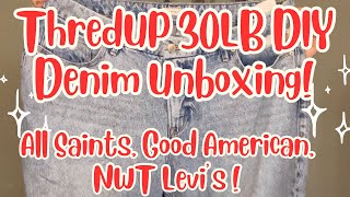 ThredUP 30LB DIY Denim Rescue Box Mystery Unboxing! All Saints, Good American & 7 For All Mankind!