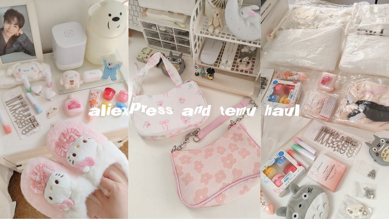 Huge Aliexpress & Temu Haul 🎀 Aesthetic Unboxing🌷Cute Room decor, skincare, clothes, bags, pink haul