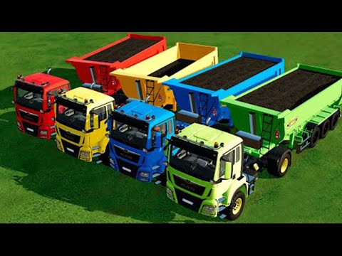 TRUCKS OF COLORS! TRANSPORTING TRUCKS WHEAT, STRAW, GRAAS LOADING JOBS! FARMING SIMULATOR 22