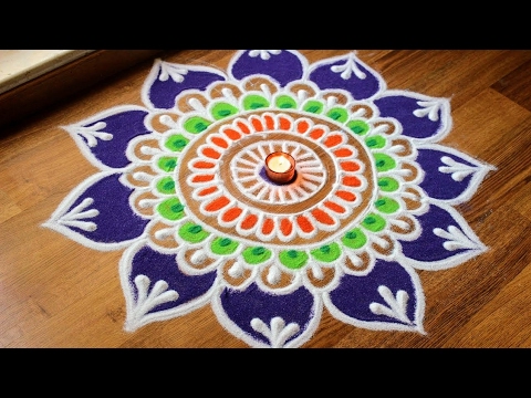 Freehand flower rangoli designs with colours | Diwali rangoli design by Shital Daga